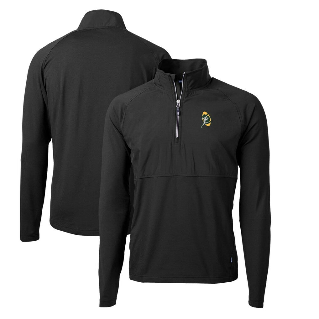 Green Bay Packers Cutter & Buck Adapt Eco Knit Hybrid Throwback Recycled Quarter-Zip Pullover Black | NFL