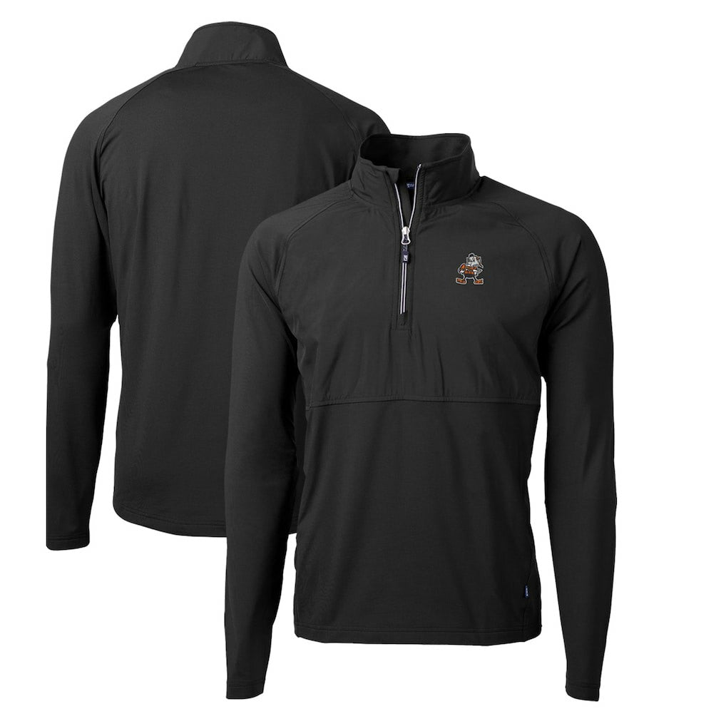 Cleveland Browns Cutter & Buck Adapt Eco Knit Hybrid Recycled Quarter-Zip Throwback Pullover Top Black | NFL