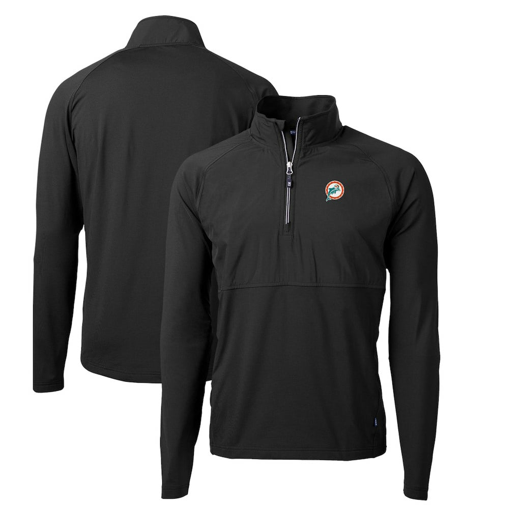 Miami Dolphins Cutter & Buck Adapt Eco Knit Hybrid Recycled Quarter-Zip Throwback Pullover Top Black | NFL
