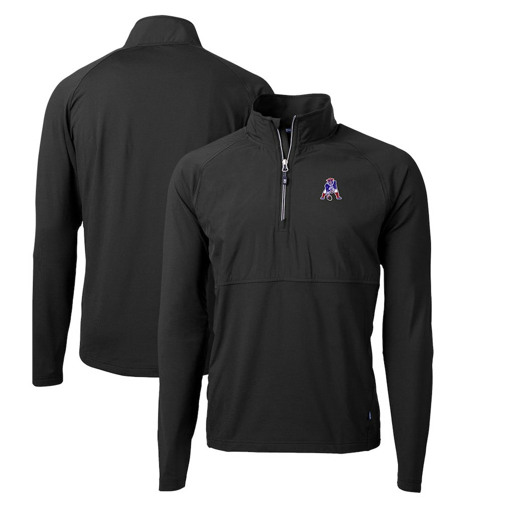 New England Patriots Cutter & Buck Adapt Eco Knit Hybrid Recycled Quarter-Zip Throwback Pullover Top Black | NFL