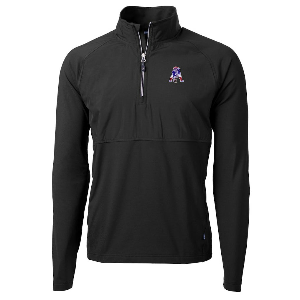 New England Patriots Cutter & Buck Adapt Eco Knit Hybrid Recycled Quarter-Zip Throwback Pullover Top Black | NFL