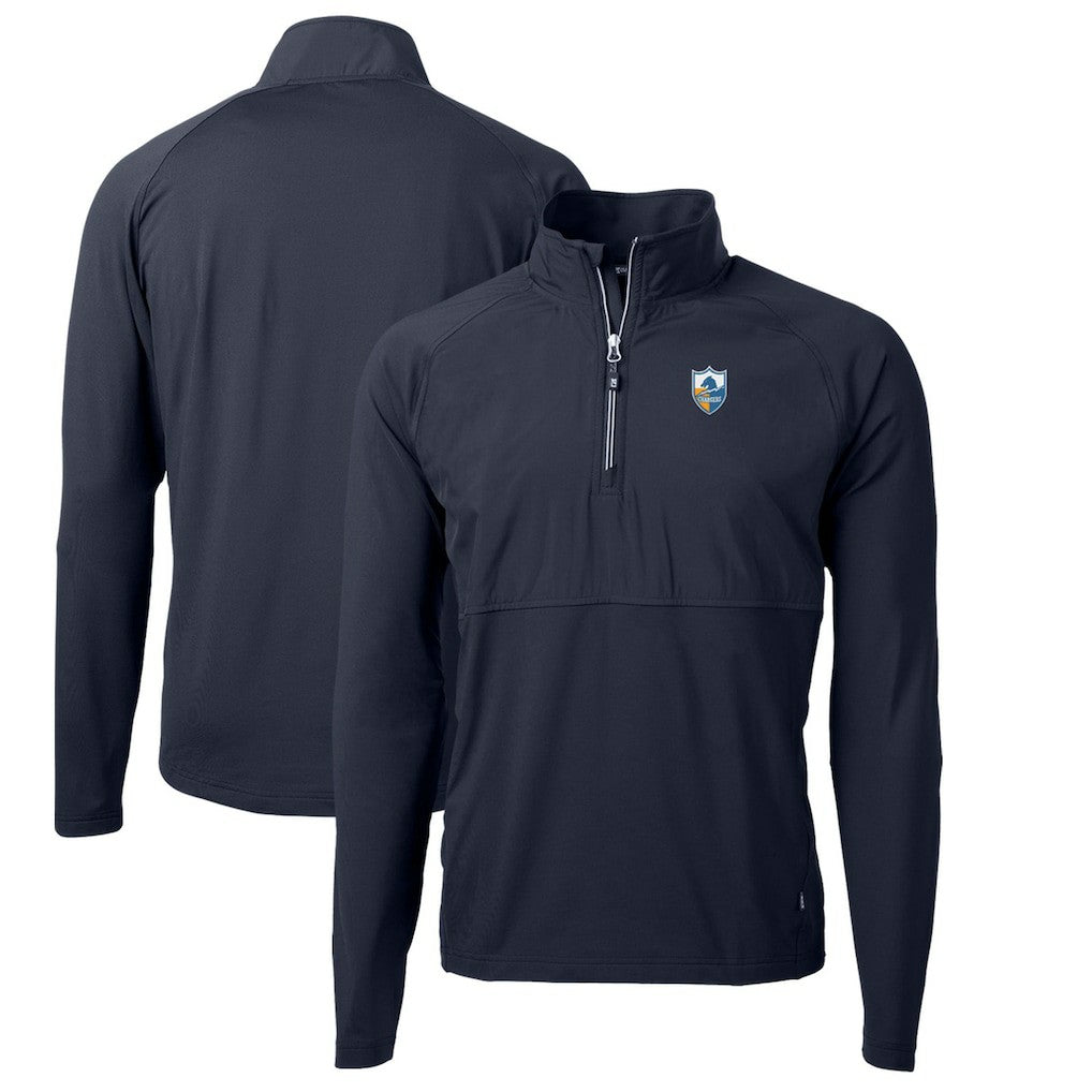 Los Angeles Chargers Cutter & Buck Adapt Eco Knit Hybrid Recycled Quarter-Zip Throwback Pullover Top Navy | NFL