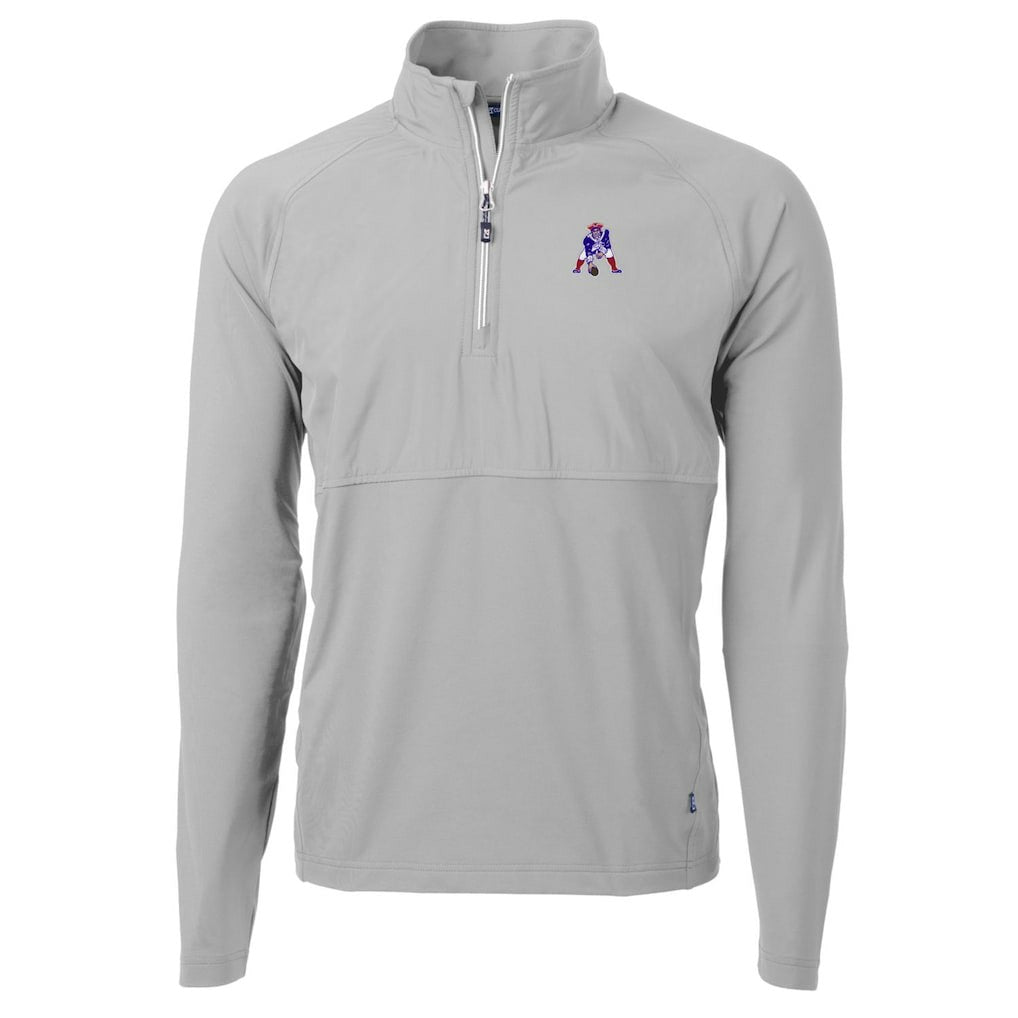 New England Patriots Cutter & Buck Adapt Eco Knit Hybrid Recycled Quarter-Zip Throwback Pullover Top Gray | NFL