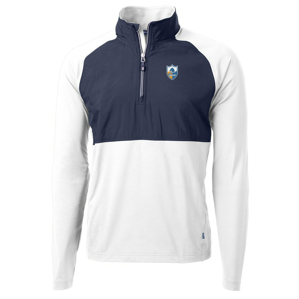 Los Angeles Chargers Cutter & Buck Adapt Eco Knit Hybrid Recycled Quarter-Zip Throwback Pullover Top White/Navy | NFL