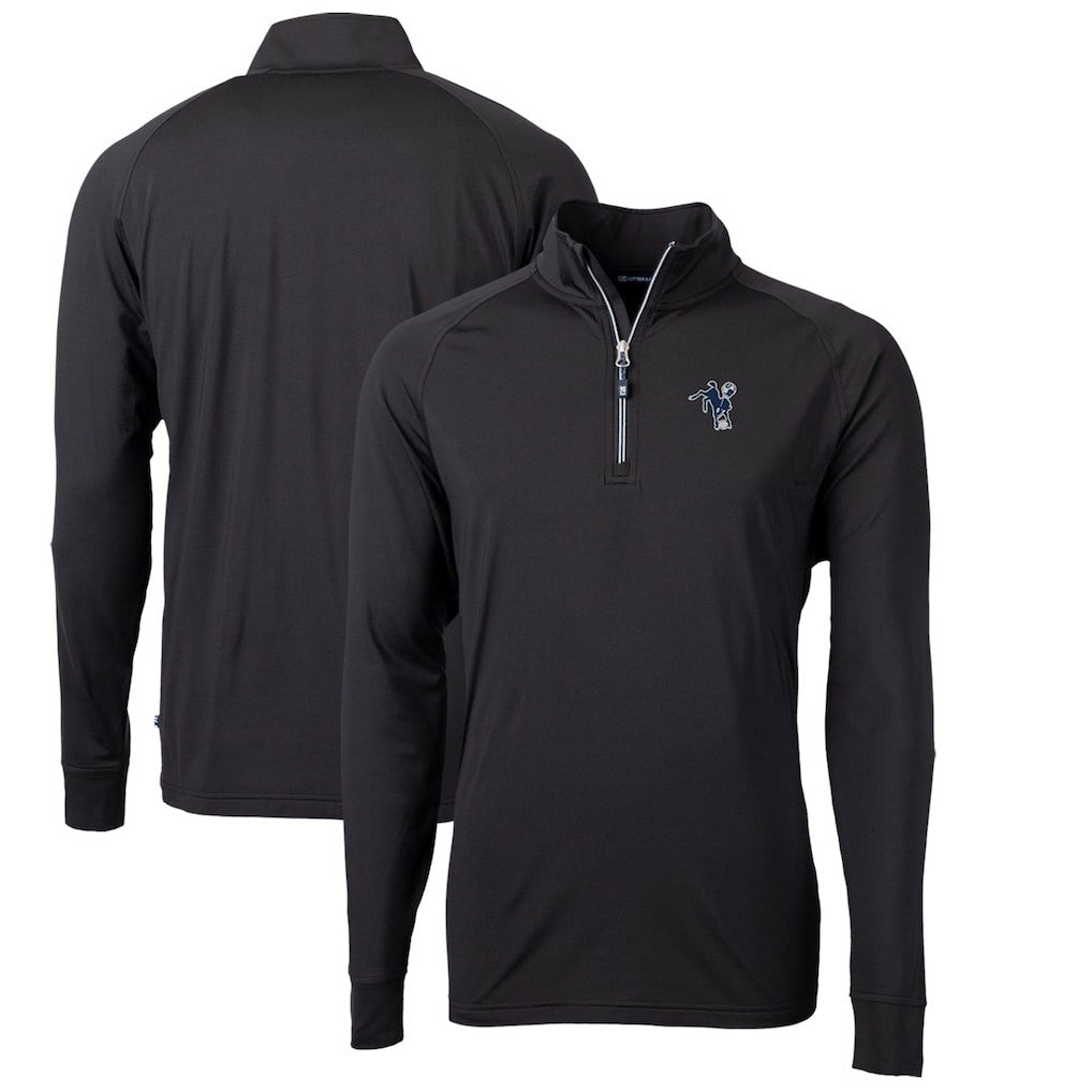 Indianapolis Colts Cutter & Buck Adapt Eco Knit Stretch Recycled Quarter-Zip Throwback Pullover Top Black | NFL