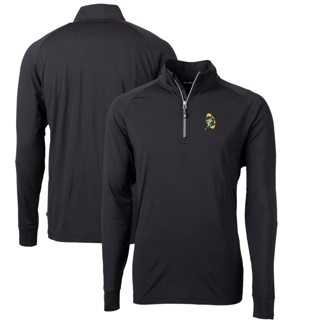 Green Bay Packers Cutter & Buck Adapt Eco Knit Stretch Recycled Quarter-Zip Throwback Pullover Top Black | NFL