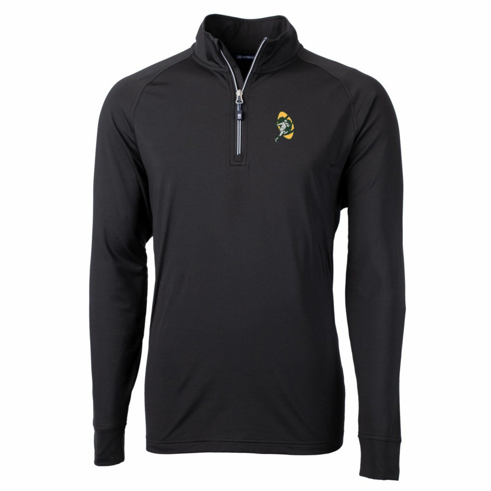 Green Bay Packers Cutter & Buck Adapt Eco Knit Stretch Recycled Quarter-Zip Throwback Pullover Top Black | NFL