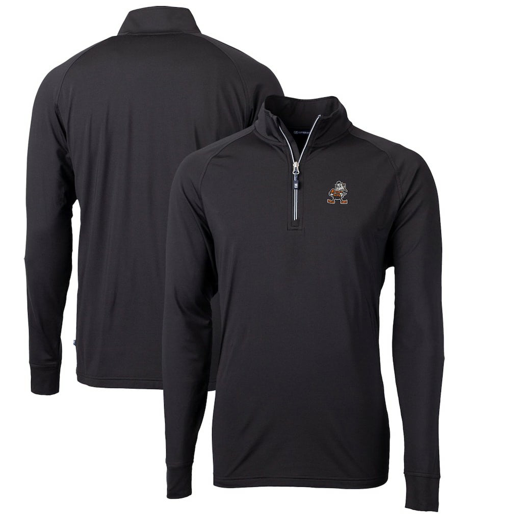 Cleveland Browns Cutter & Buck Adapt Eco Knit Stretch Recycled Quarter-Zip Throwback Pullover Top Black | NFL