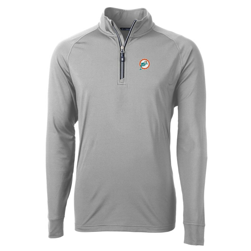 Miami Dolphins Cutter & Buck Adapt Eco Knit Stretch Recycled Quarter-Zip Throwback Pullover Top Gray | NFL