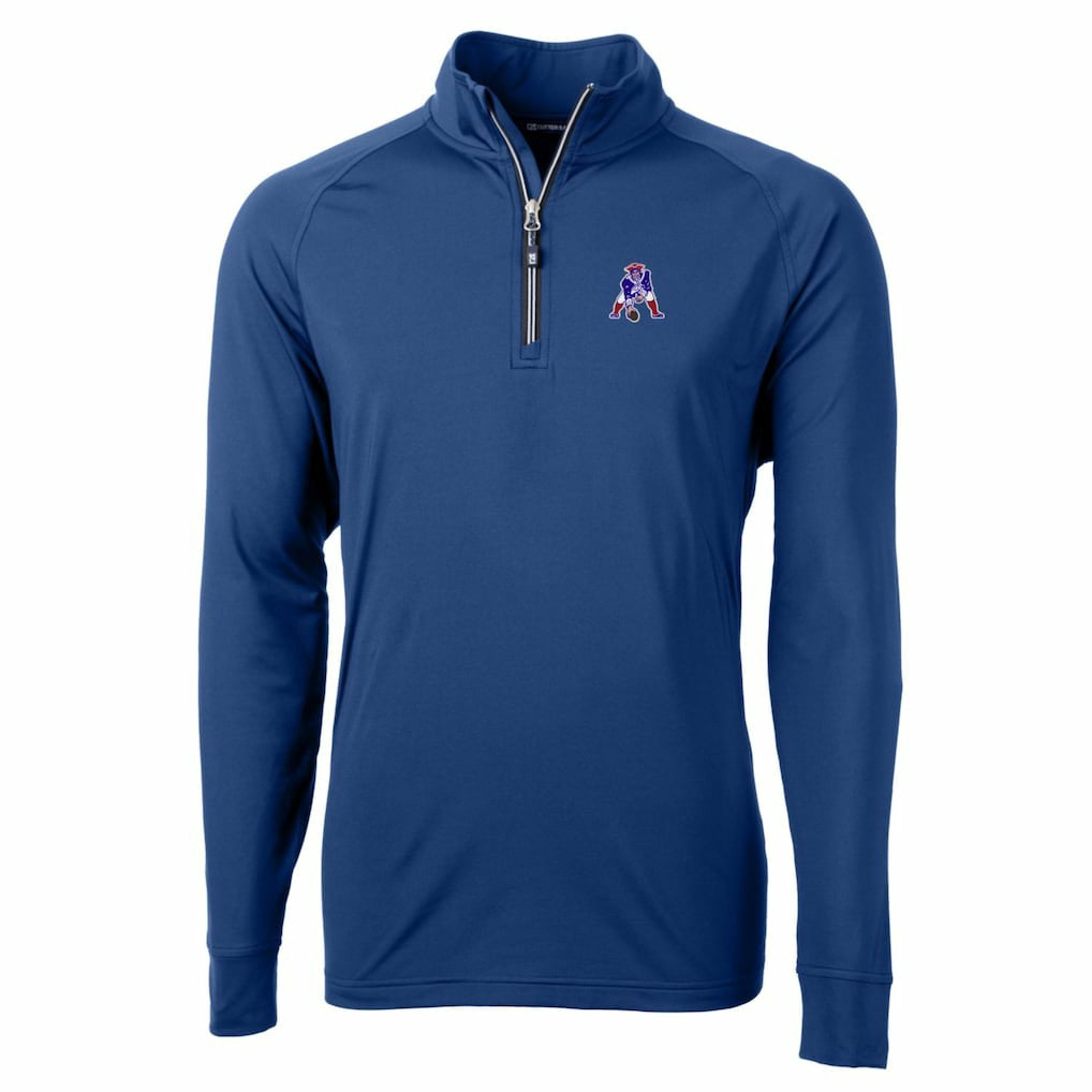 New England Patriots Cutter & Buck Adapt Eco Knit Stretch Recycled Quarter-Zip Throwback Pullover Top Royal | NFL