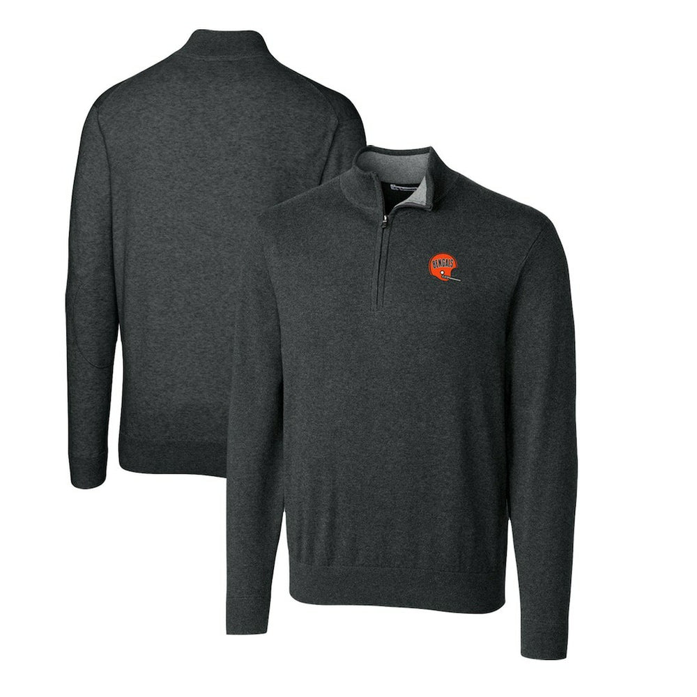 Cincinnati Bengals Cutter & Buck Throwback Logo Lakemont Tri-Blend Quarter-Zip Pullover Sweater Heather Charcoal | NFL