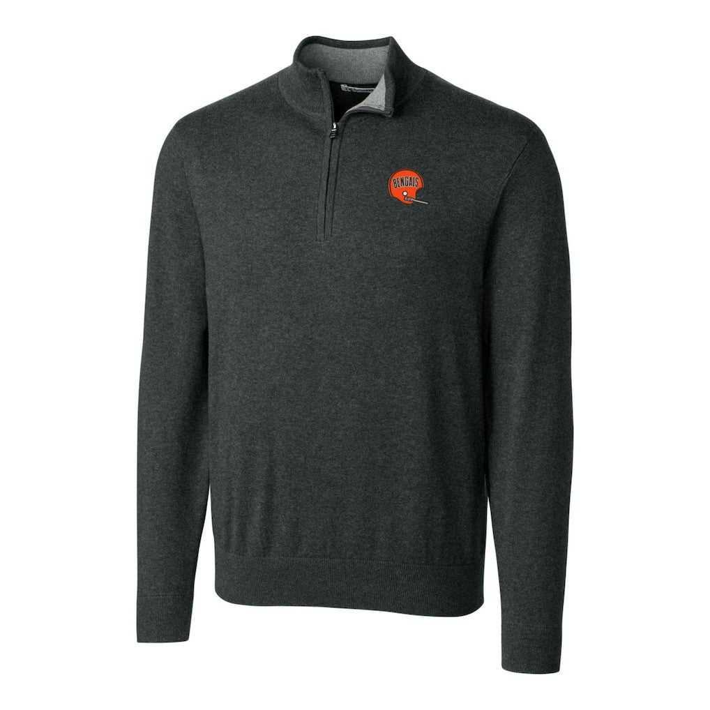 Cincinnati Bengals Cutter & Buck Throwback Logo Lakemont Tri-Blend Quarter-Zip Pullover Sweater Heather Charcoal | NFL