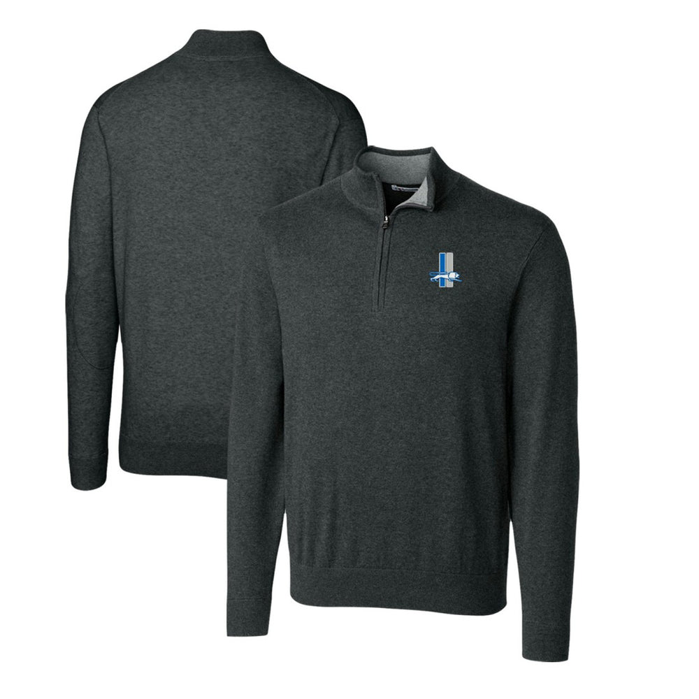 Detroit Lions Cutter & Buck Throwback Logo Lakemont Tri-Blend Quarter-Zip Pullover Sweater Heather Charcoal | NFL