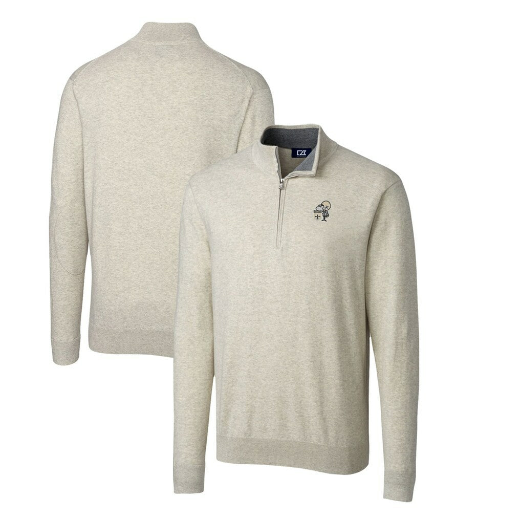 New Orleans Saints Cutter & Buck Throwback Logo Lakemont Tri-Blend Quarter-Zip Pullover Sweater Oatmeal | NFL