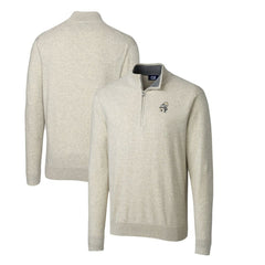 New Orleans Saints Cutter & Buck Throwback Logo Lakemont Tri-Blend Quarter-Zip Pullover Sweater Oatmeal | NFL