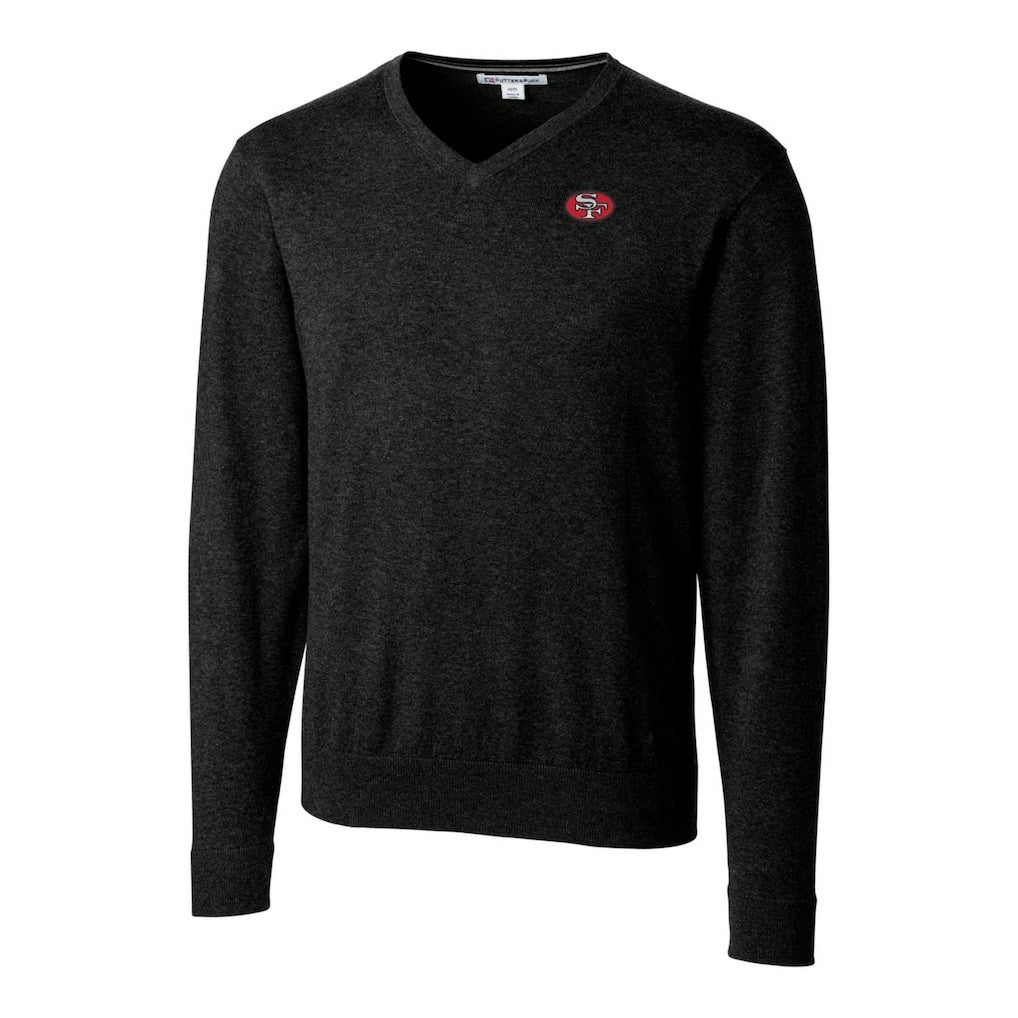 San Francisco 49ers Cutter & Buck Throwback Logo Lakemont Tri-Blend V-Neck Pullover Sweater Black | NFL