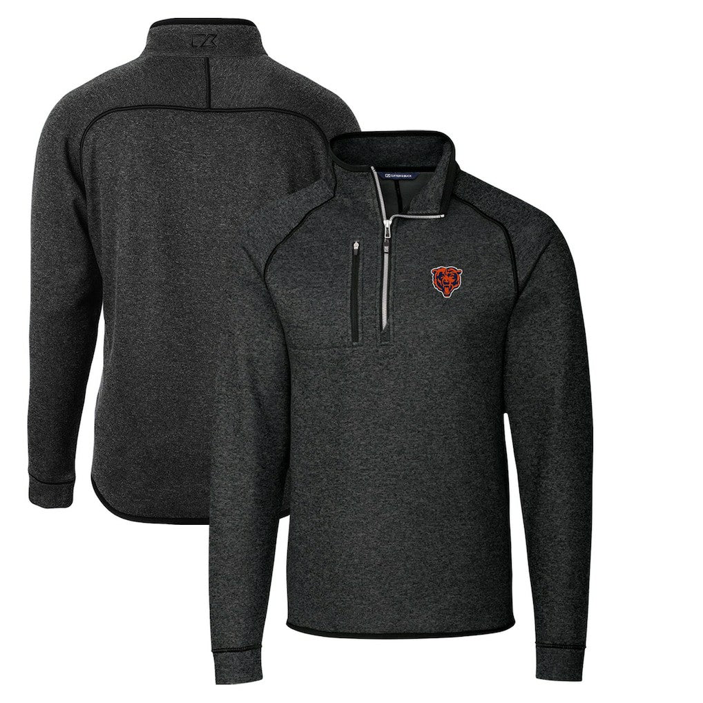 Chicago Bears Cutter & Buck Throwback Logo Mainsail Sweater-Knit Half-Zip Pullover Jacket Heather Charcoal | NFL