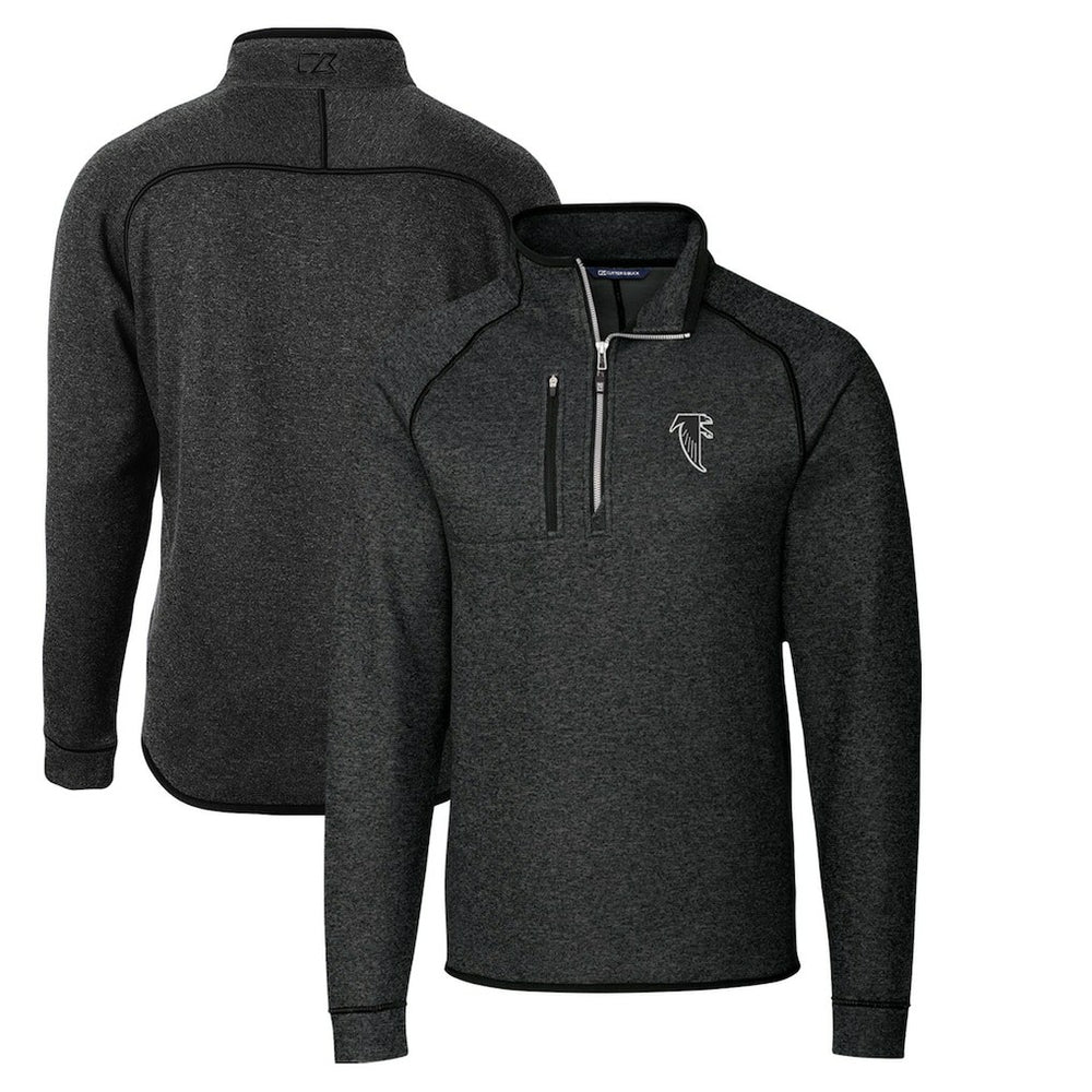 Atlanta Falcons Cutter & Buck Throwback Logo Mainsail Sweater-Knit Half-Zip Pullover Jacket Heather Charcoal | NFL