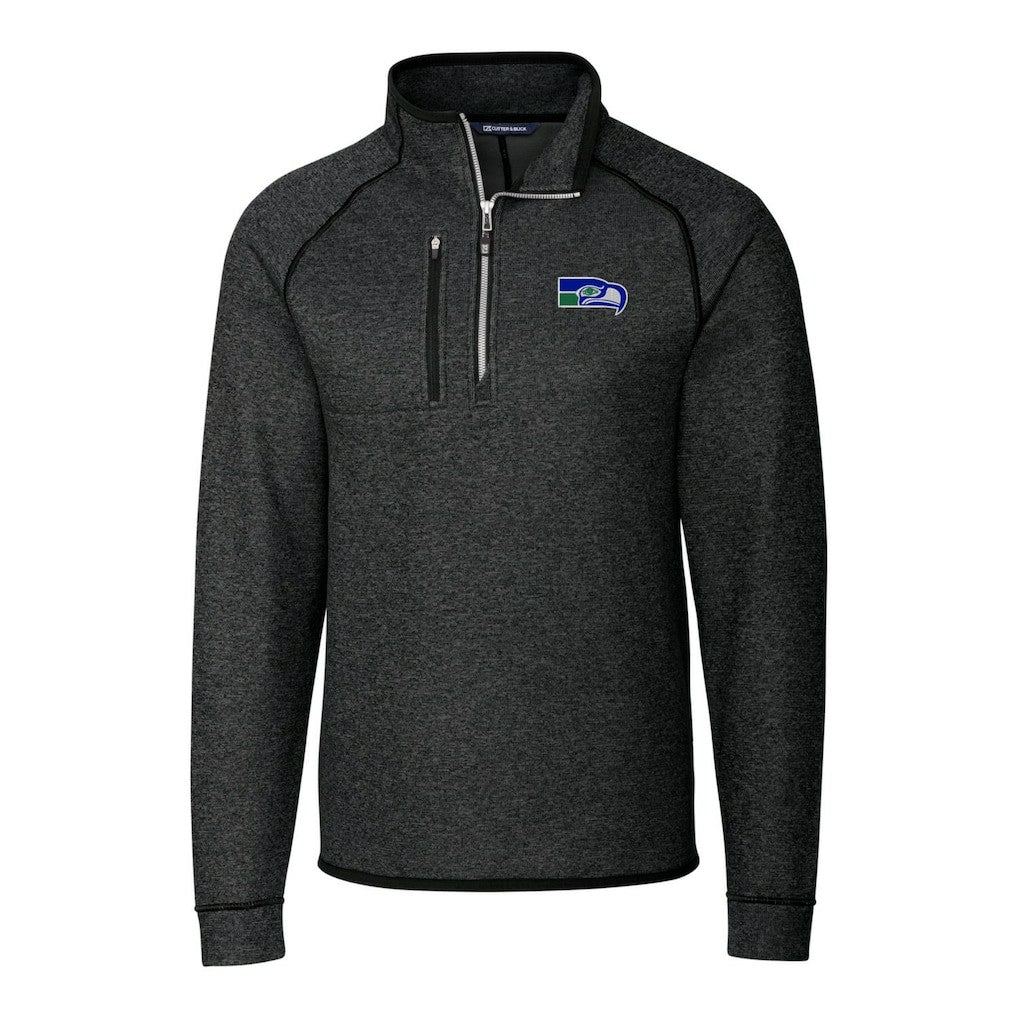 Seattle Seahawks Cutter & Buck Throwback Logo Mainsail Sweater-Knit Half-Zip Pullover Jacket Heather Charcoal | NFL