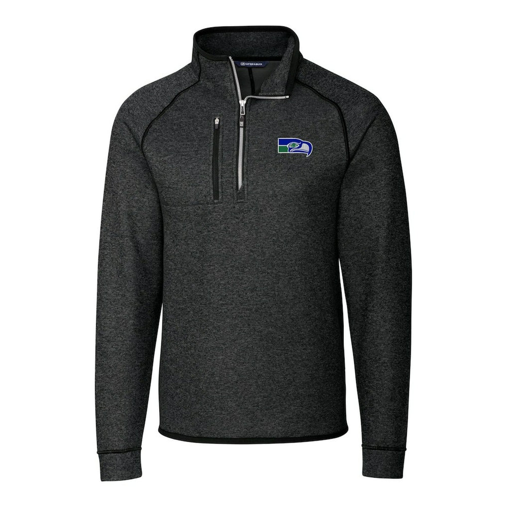 Seattle Seahawks Cutter & Buck Throwback Logo Mainsail Sweater-Knit Half-Zip Pullover Jacket Heather Charcoal | NFL