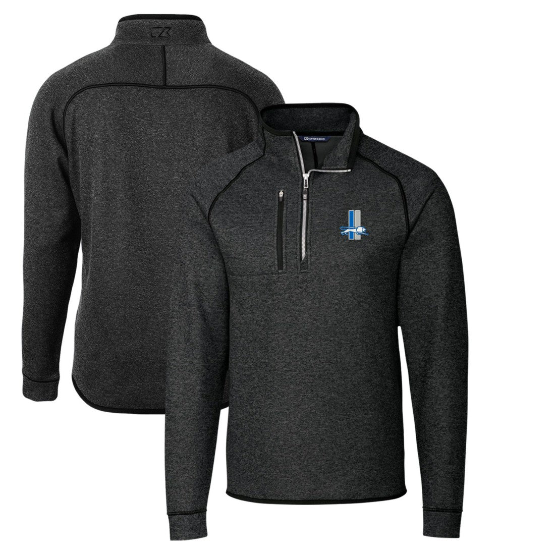 Detroit Lions Cutter & Buck Throwback Logo Mainsail Sweater-Knit Half-Zip Pullover Jacket Heather Charcoal | NFL