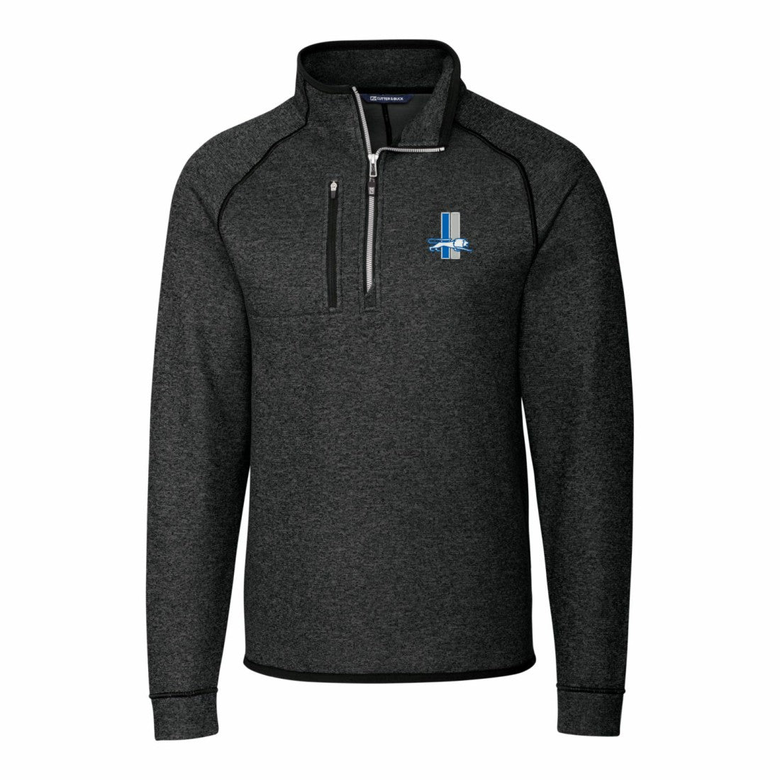 Detroit Lions Cutter & Buck Throwback Logo Mainsail Sweater-Knit Half-Zip Pullover Jacket Heather Charcoal | NFL