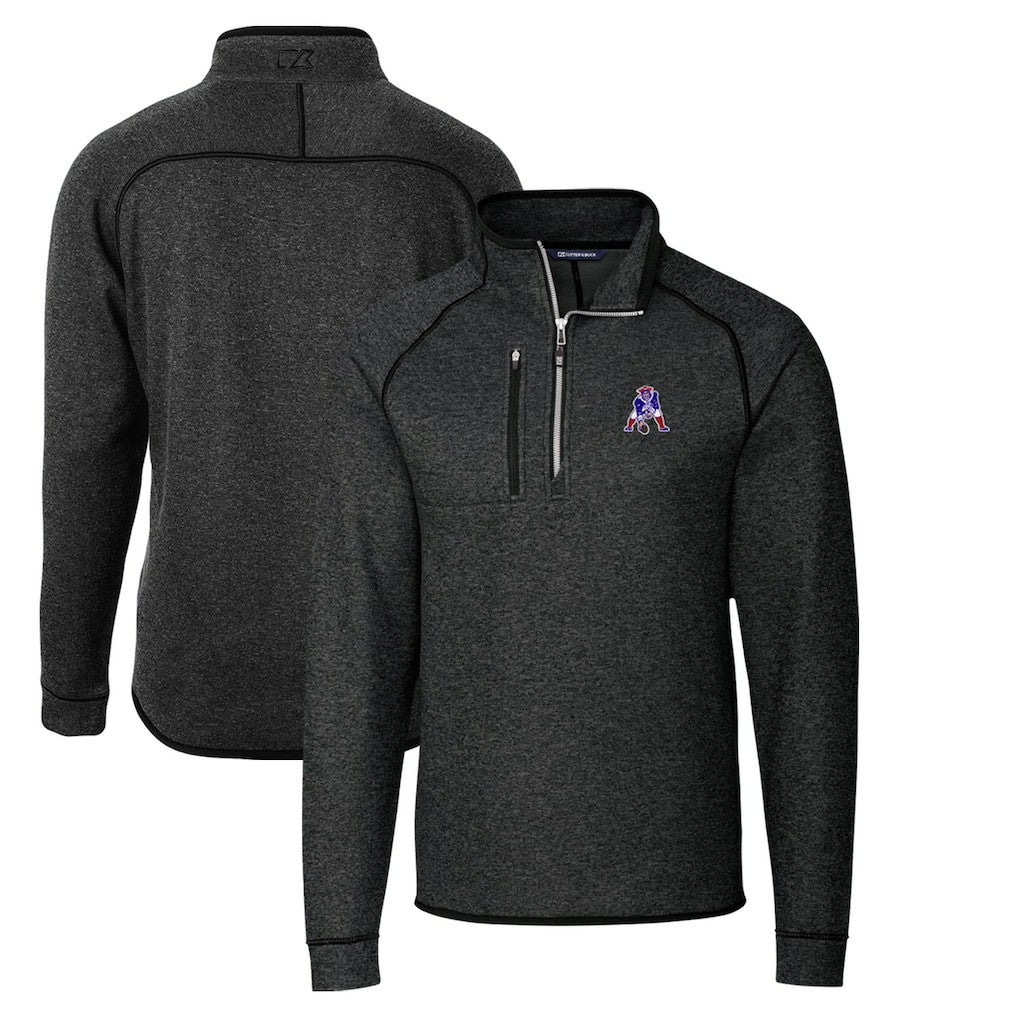 New England Patriots Cutter & Buck Throwback Logo Mainsail Sweater-Knit Half-Zip Pullover Jacket Heather Charcoal | NFL