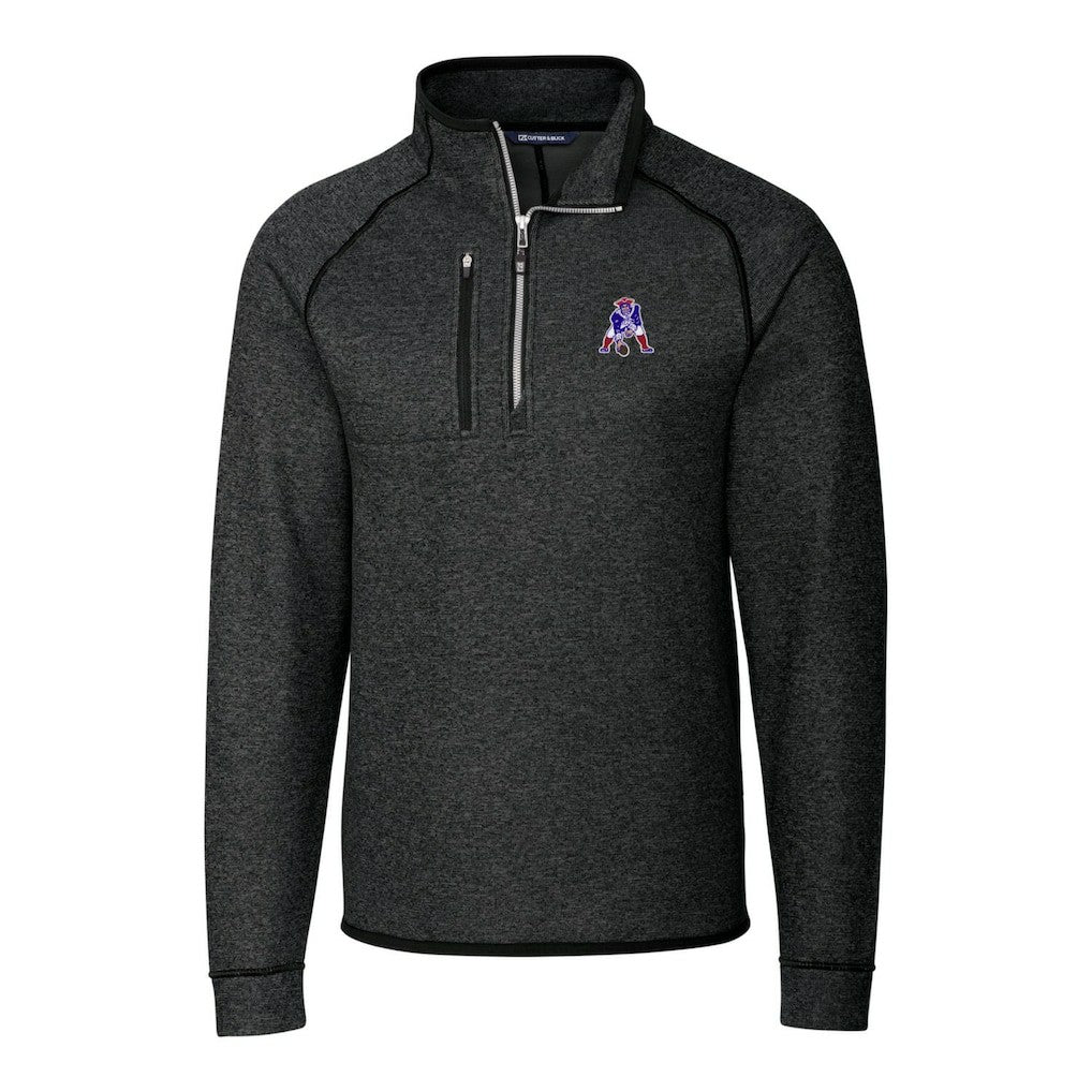 New England Patriots Cutter & Buck Throwback Logo Mainsail Sweater-Knit Half-Zip Pullover Jacket Heather Charcoal | NFL