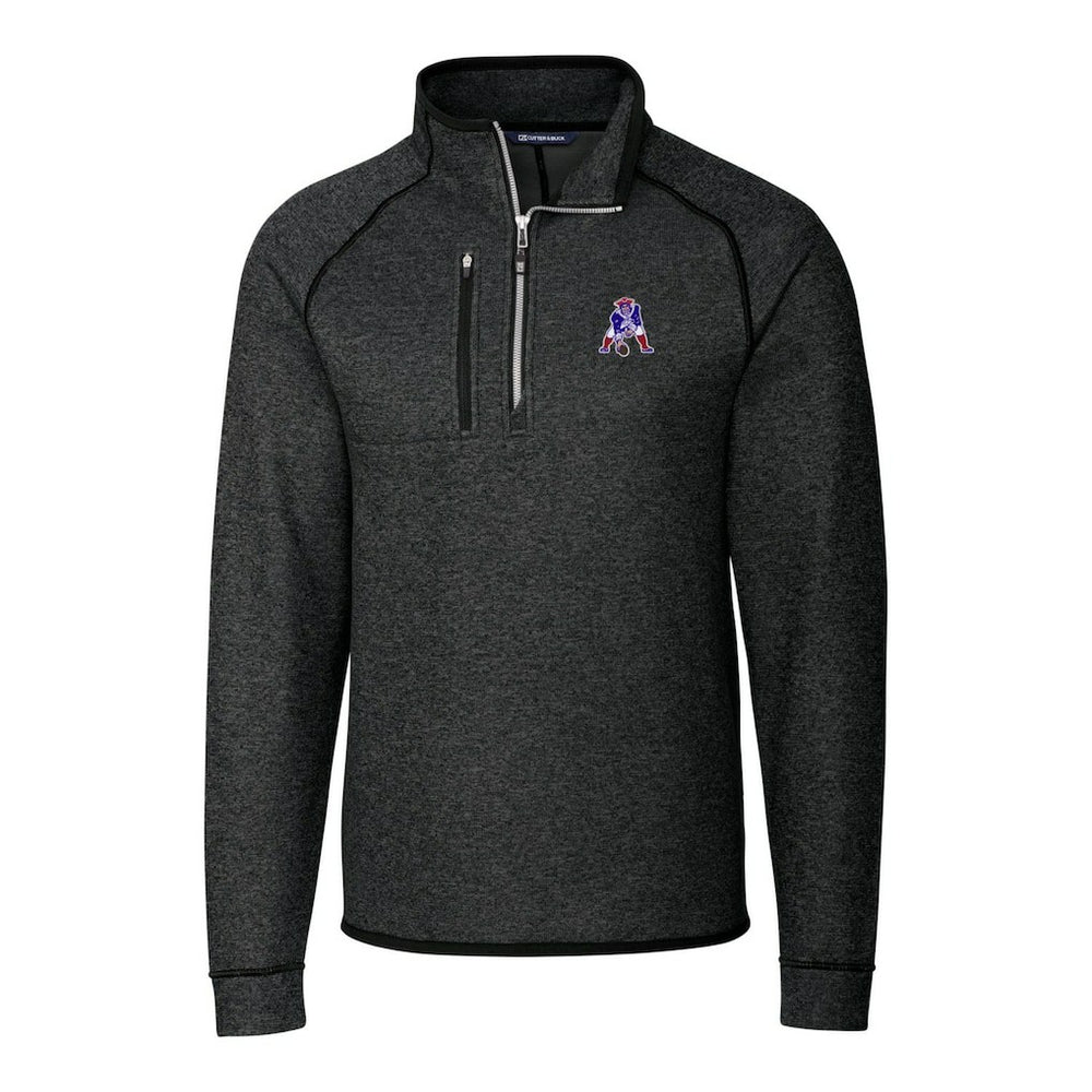 New England Patriots Cutter & Buck Throwback Logo Mainsail Sweater-Knit Half-Zip Pullover Jacket Heather Charcoal | NFL
