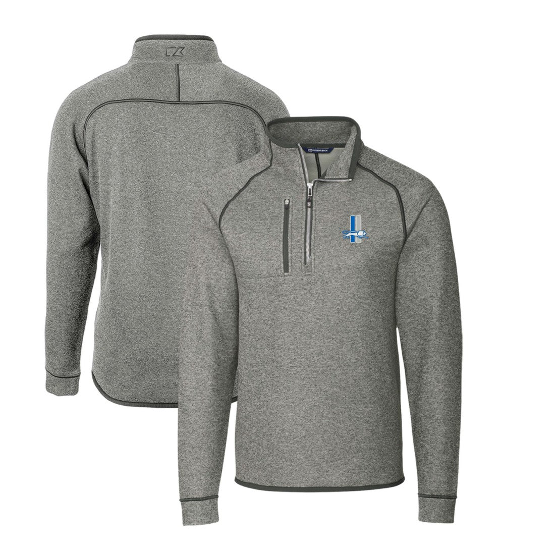 Detroit Lions Cutter & Buck Throwback Logo Mainsail Sweater-Knit Half-Zip Pullover Jacket Heather Gray | NFL