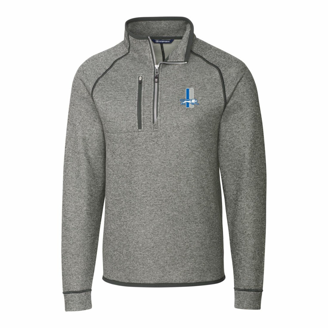 Detroit Lions Cutter & Buck Throwback Logo Mainsail Sweater-Knit Half-Zip Pullover Jacket Heather Gray | NFL