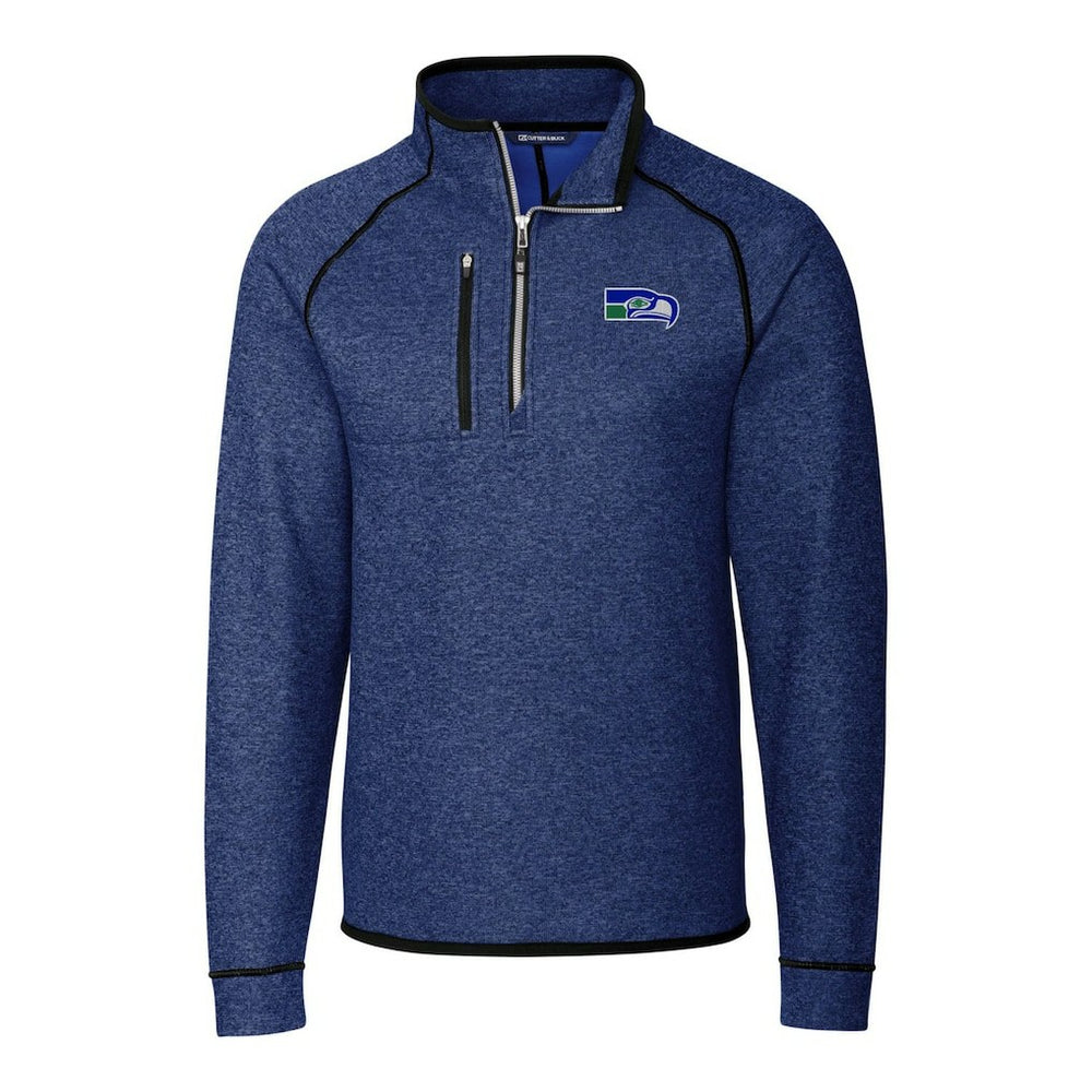 Seattle Seahawks Cutter & Buck Throwback Logo Mainsail Sweater-Knit Half-Zip Pullover Jacket Heather Royal | NFL