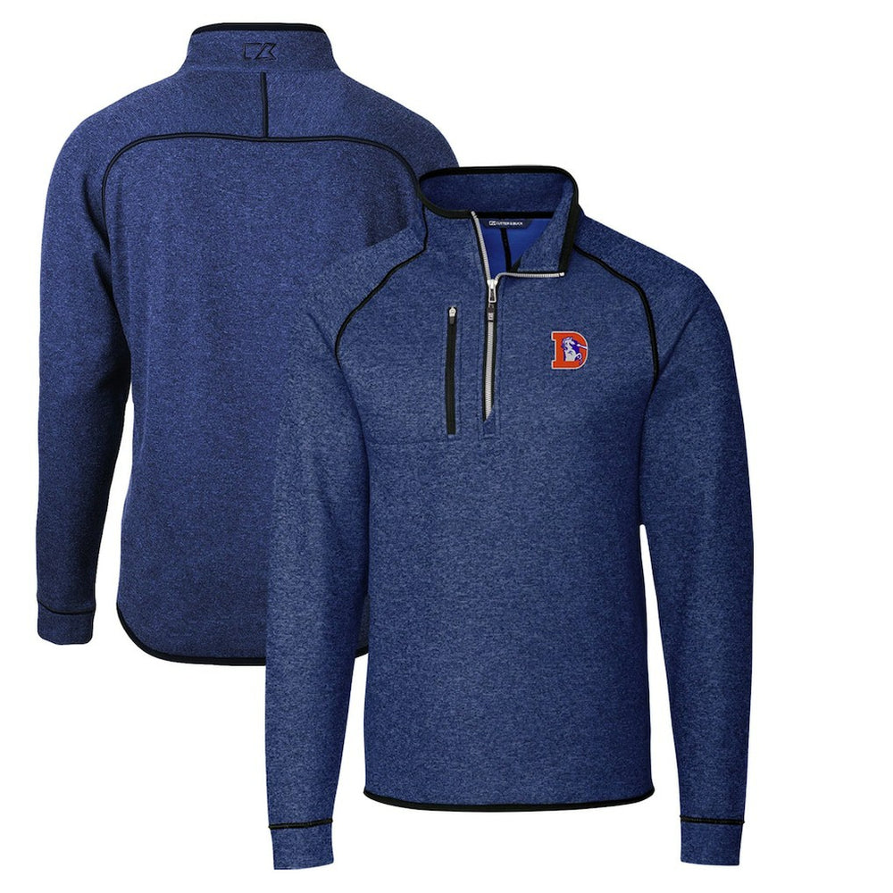 Denver Broncos Cutter & Buck Throwback Logo Mainsail Sweater-Knit Half-Zip Pullover Jacket Heather Royal | NFL