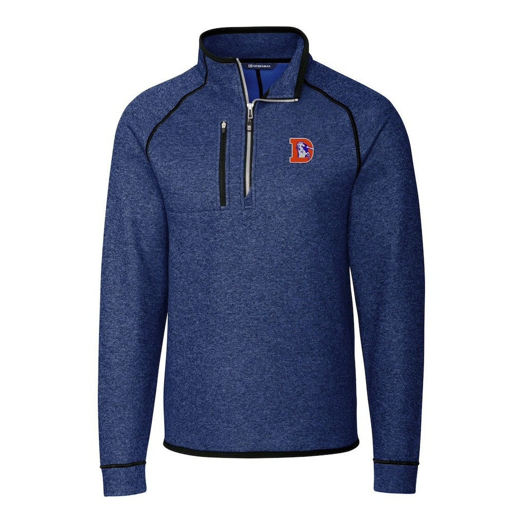 Denver Broncos Cutter & Buck Throwback Logo Mainsail Sweater-Knit Half-Zip Pullover Jacket Heather Royal | NFL