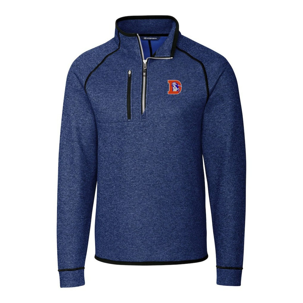 Denver Broncos Cutter & Buck Throwback Logo Mainsail Sweater-Knit Half-Zip Pullover Jacket Heather Royal | NFL