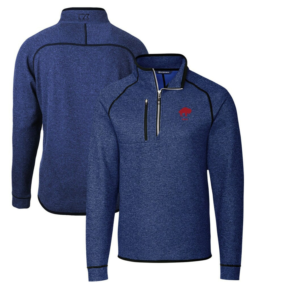 Buffalo Bills Cutter & Buck Throwback Logo Mainsail Sweater-Knit Half-Zip Pullover Jacket Heather Royal | NFL