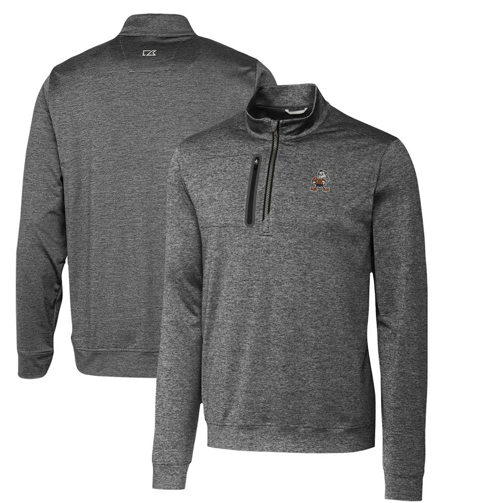 Cleveland Browns Cutter & Buck Stealth Heathered Throwback Logo Quarter-Zip Pullover Top Steel | NFL