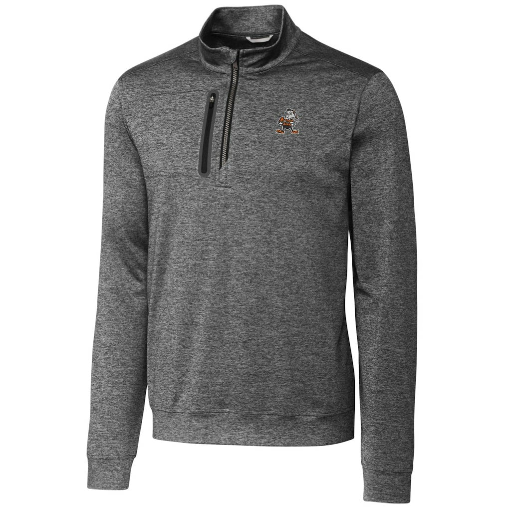 Cleveland Browns Cutter & Buck Stealth Heathered Throwback Logo Quarter-Zip Pullover Top Steel | NFL