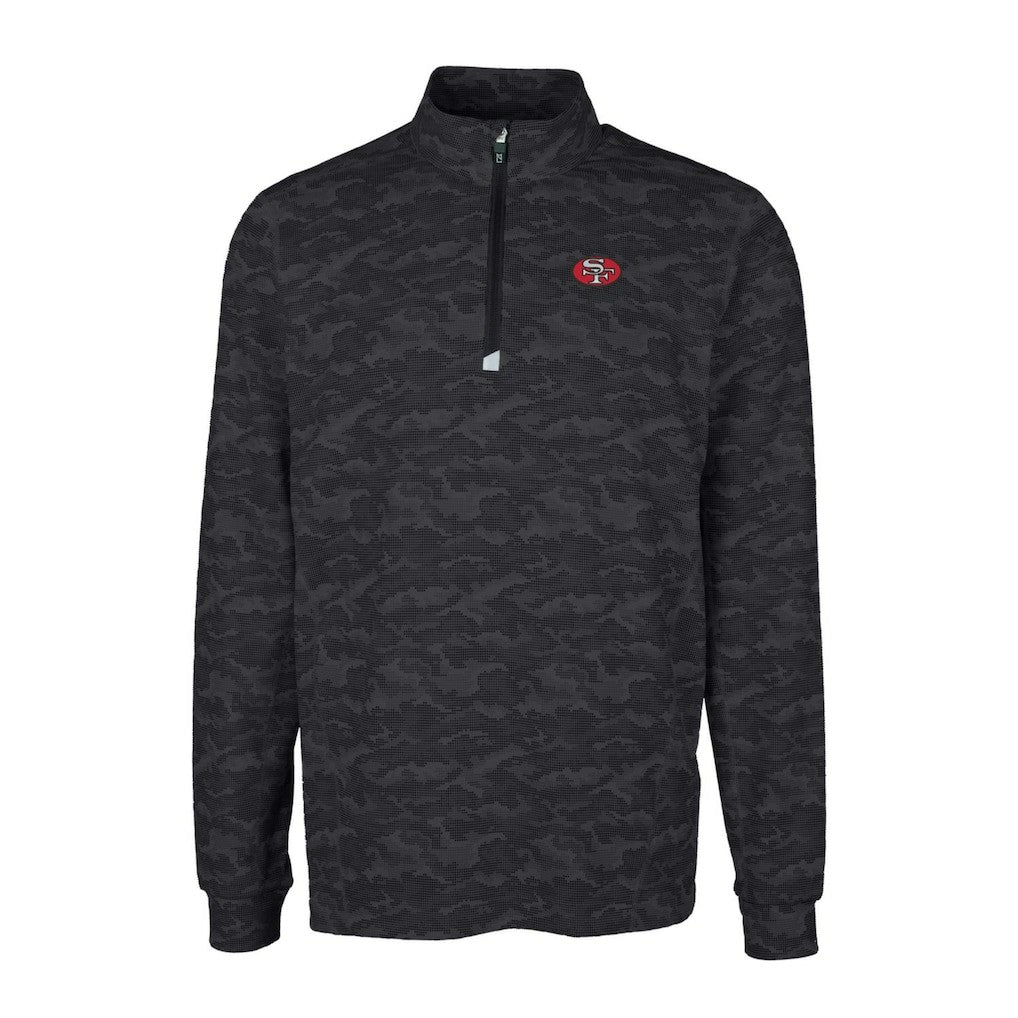 San Francisco 49ers Cutter & Buck Throwback Logo Traverse Camo Print Stretch Quarter-Zip Pullover Top Black | NFL