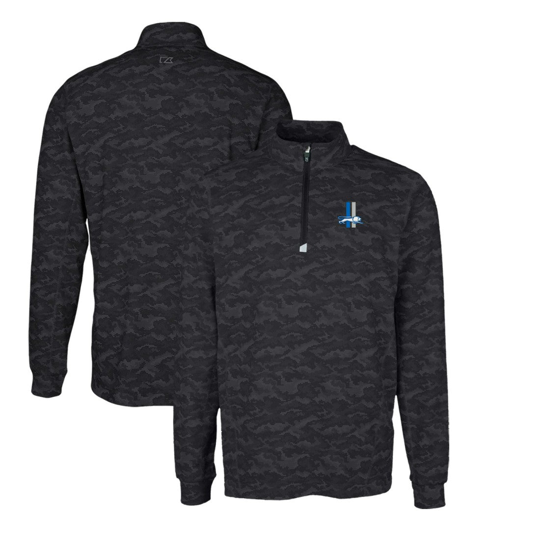 Detroit Lions Cutter & Buck Throwback Logo Traverse Camo Print Stretch Quarter-Zip Pullover Top Black | NFL