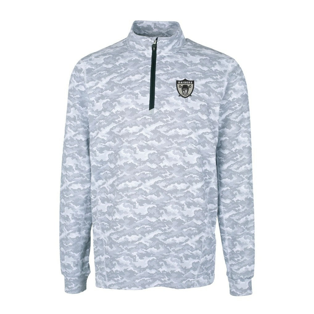 Las Vegas Raiders Cutter & Buck Throwback Logo Traverse Camo Print Stretch Quarter-Zip Pullover Top Charcoal | NFL