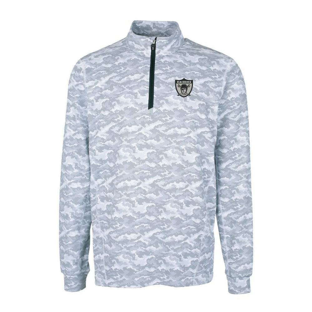 Las Vegas Raiders Cutter & Buck Throwback Logo Traverse Camo Print Stretch Quarter-Zip Pullover Top Charcoal | NFL