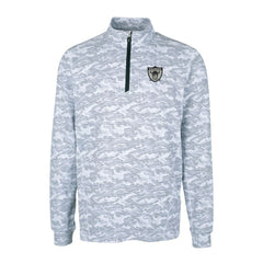 Las Vegas Raiders Cutter & Buck Throwback Logo Traverse Camo Print Stretch Quarter-Zip Pullover Top Charcoal | NFL