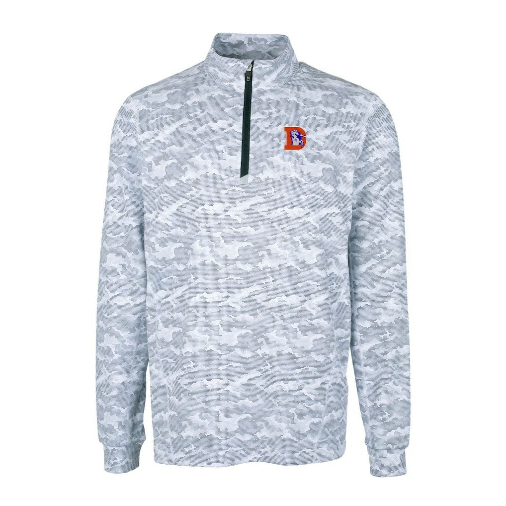 Denver Broncos Cutter & Buck Throwback Logo Traverse Camo Print Stretch Quarter-Zip Pullover Top Charcoal | NFL