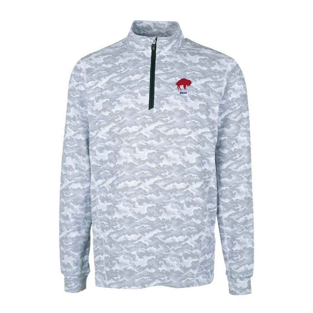 Buffalo Bills Cutter & Buck Throwback Logo Traverse Camo Print Stretch Quarter-Zip Pullover Top Charcoal | NFL