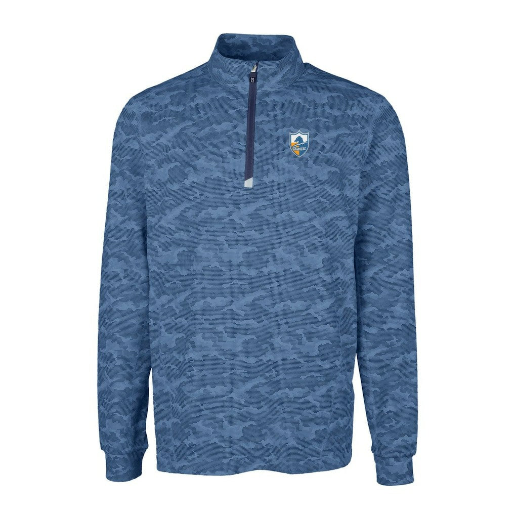 Los Angeles Chargers Cutter & Buck Throwback Logo Traverse Camo Print Stretch Quarter-Zip Pullover Top Navy | NFL