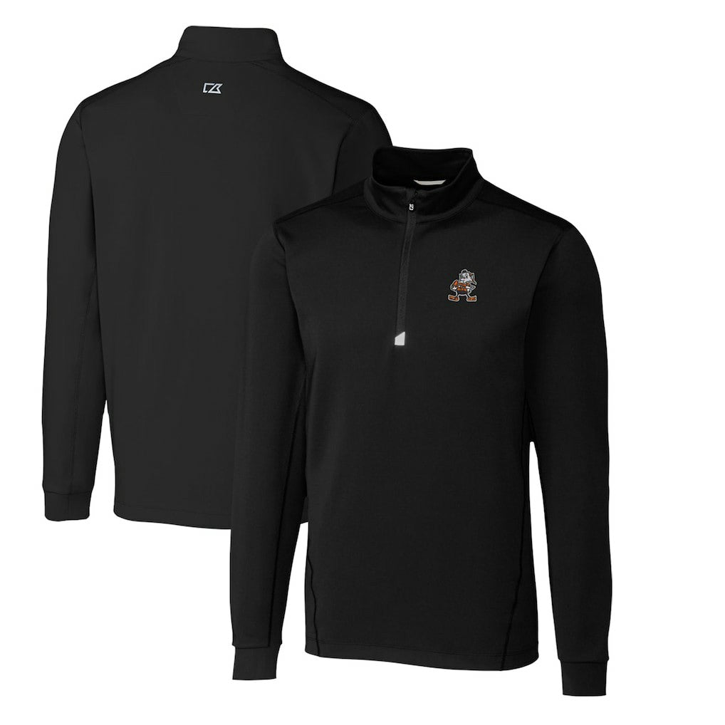 Cleveland Browns Cutter & Buck Throwback Logo Traverse Stretch Quarter-Zip Pullover Top Black | NFL