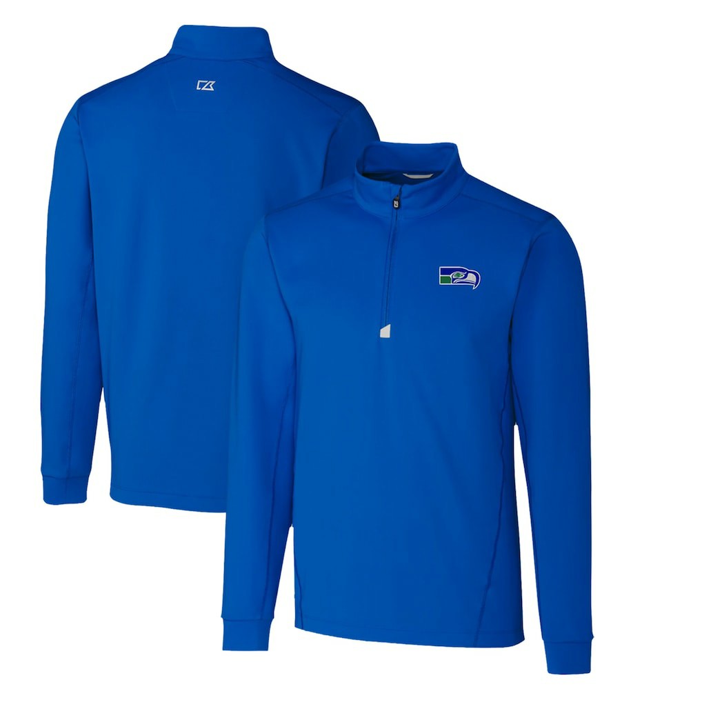 Seattle Seahawks Cutter & Buck Throwback Logo Traverse Stretch Quarter-Zip Pullover Top Royal | NFL