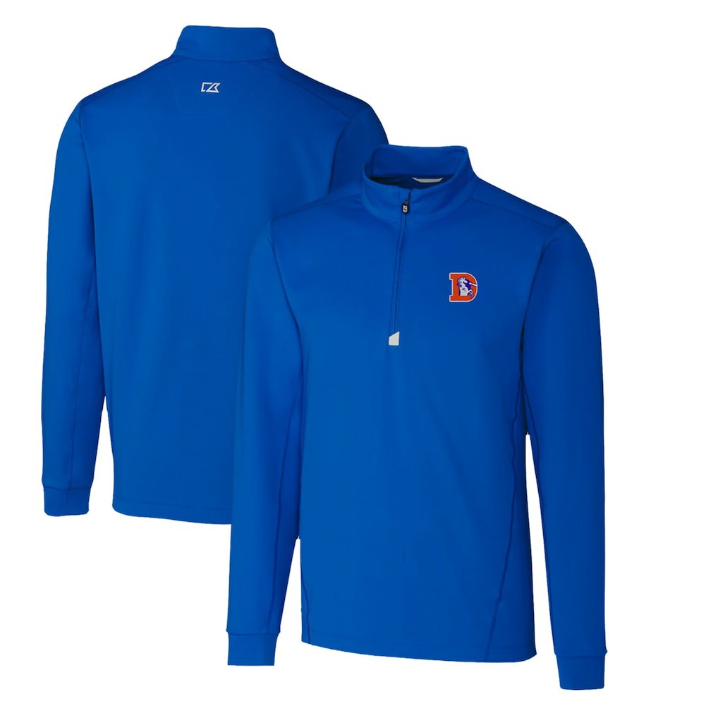 Denver Broncos Cutter & Buck Throwback Logo Traverse Stretch Quarter-Zip Pullover Top Royal | NFL