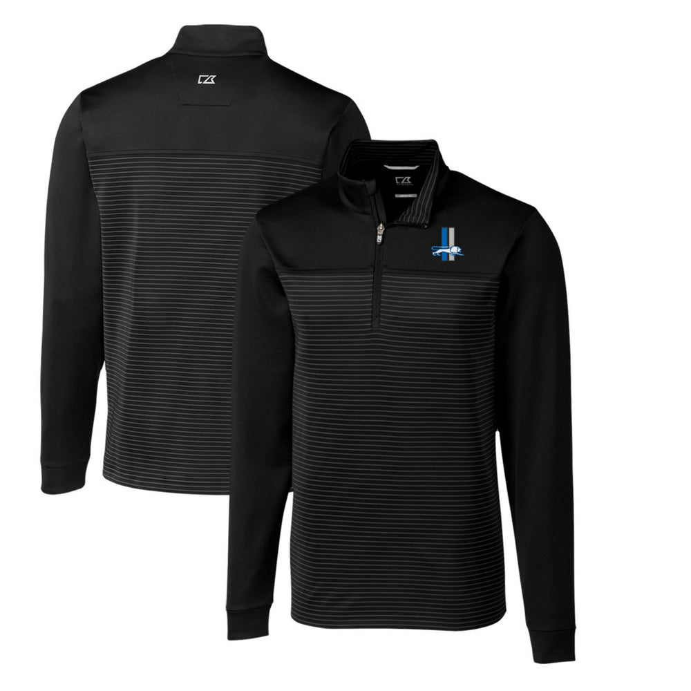 Detroit Lions Cutter & Buck Throwback Logo Traverse Stripe Stretch Quarter-Zip Pullover Top Black | NFL